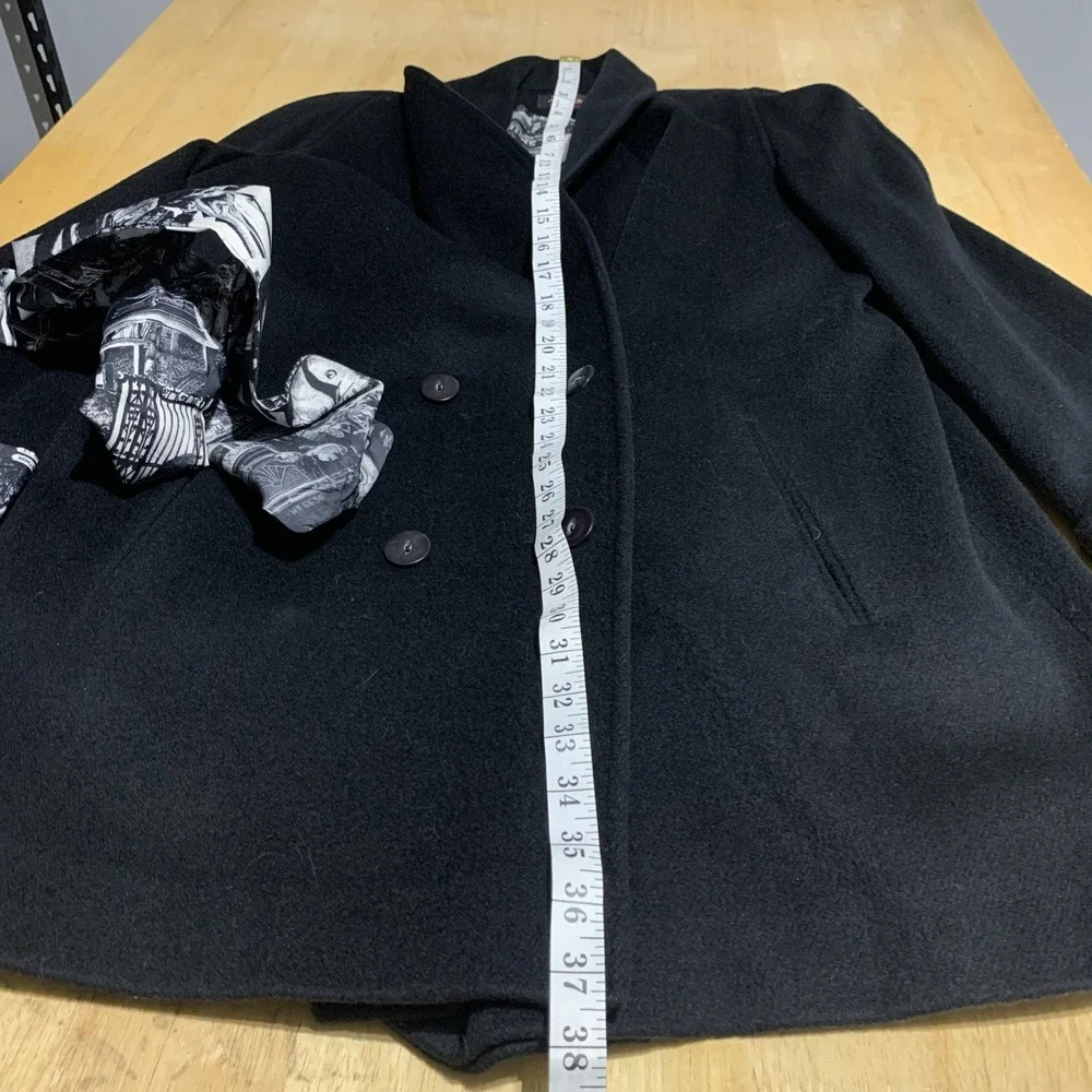 Vintage Alorna Lined Wool Double Breasted‎ Trench Pea Coat Womens L Black USA